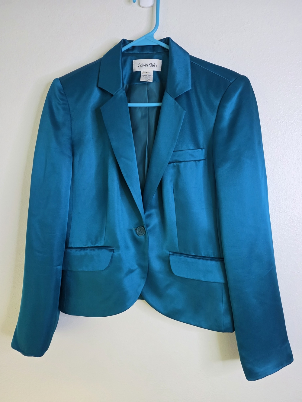 ​Calvin Klein vintage 100% Silk Blazer Teal Size 4 Y2K  Dark Academia Dopamine